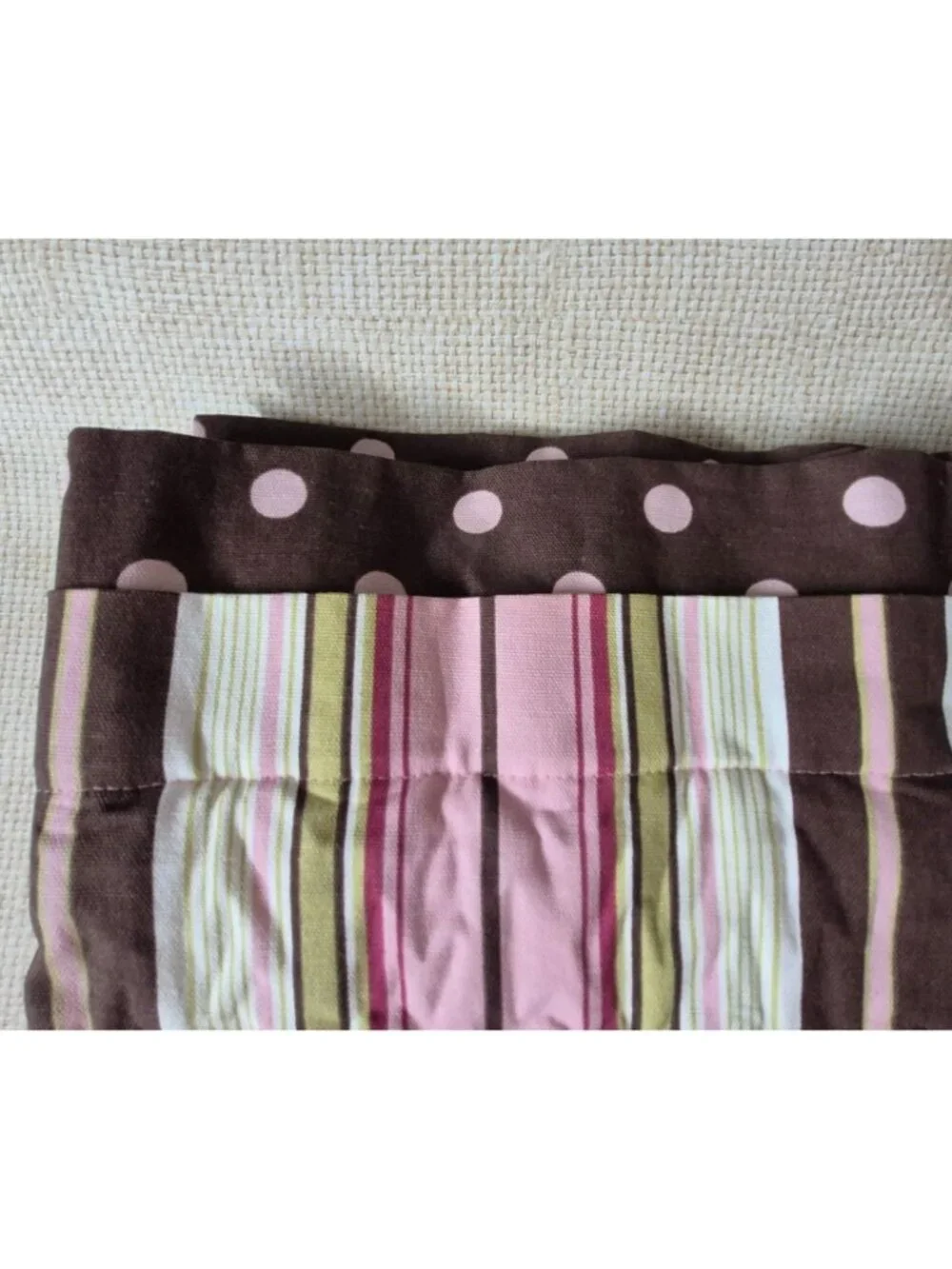 Girls Brown & Pink Striped Polka Dot Curtain Valance Tassels 13' Long Window